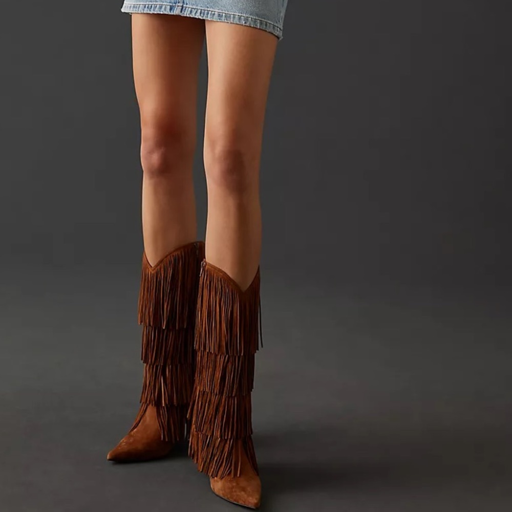 Free People Tan Fringe Heeled Boots - Picture 3 of 10